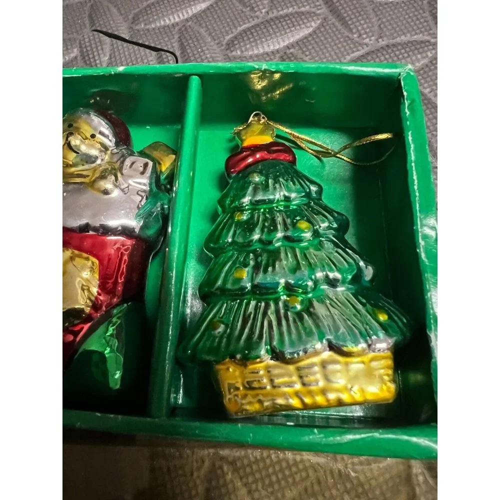 2 pc Springwater 3164 Christmas glass ornaments Tree Stocking Vintage vtg BOX‎